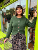 Miella Jewel Button Cardi - Forest Green