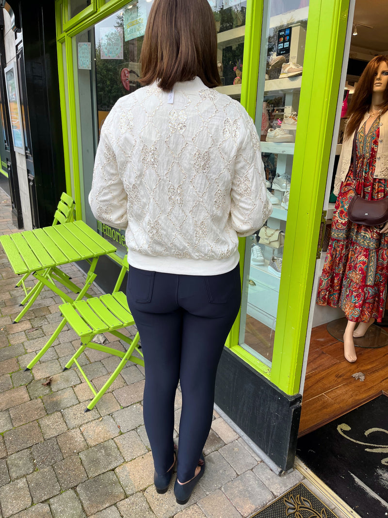 Trey Sequin & Embroidery Bomber Jacket - Cream
