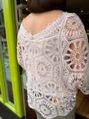 Yael Batwing Crochet Top - Light Beige