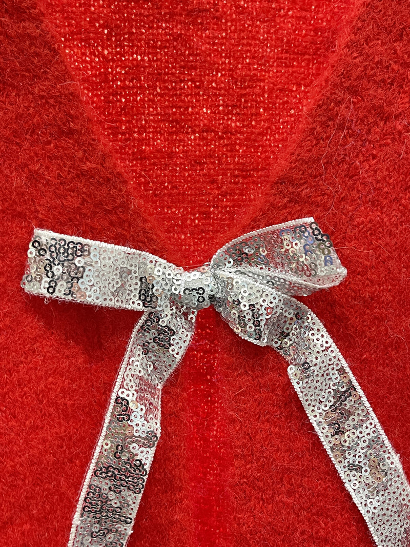 Jessica Sequin Bow Reversible Knit - Red