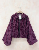 Justine Flower Velvet Cropped Bomber Jacket -Burgundy