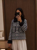 Kallie Houndstooth Knitted Jacket - Black