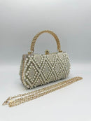Kassandra Diamond Pattern Pearl & Crystal - Gold