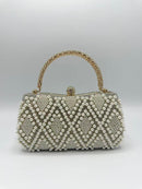 Kassandra Diamond Pattern Pearl & Crystal - Gold