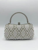 Kassandra Diamond Pattern Pearl & Crystal - Silver