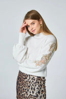Katherine Pearl & Mesh Knit Jumper - Winter White