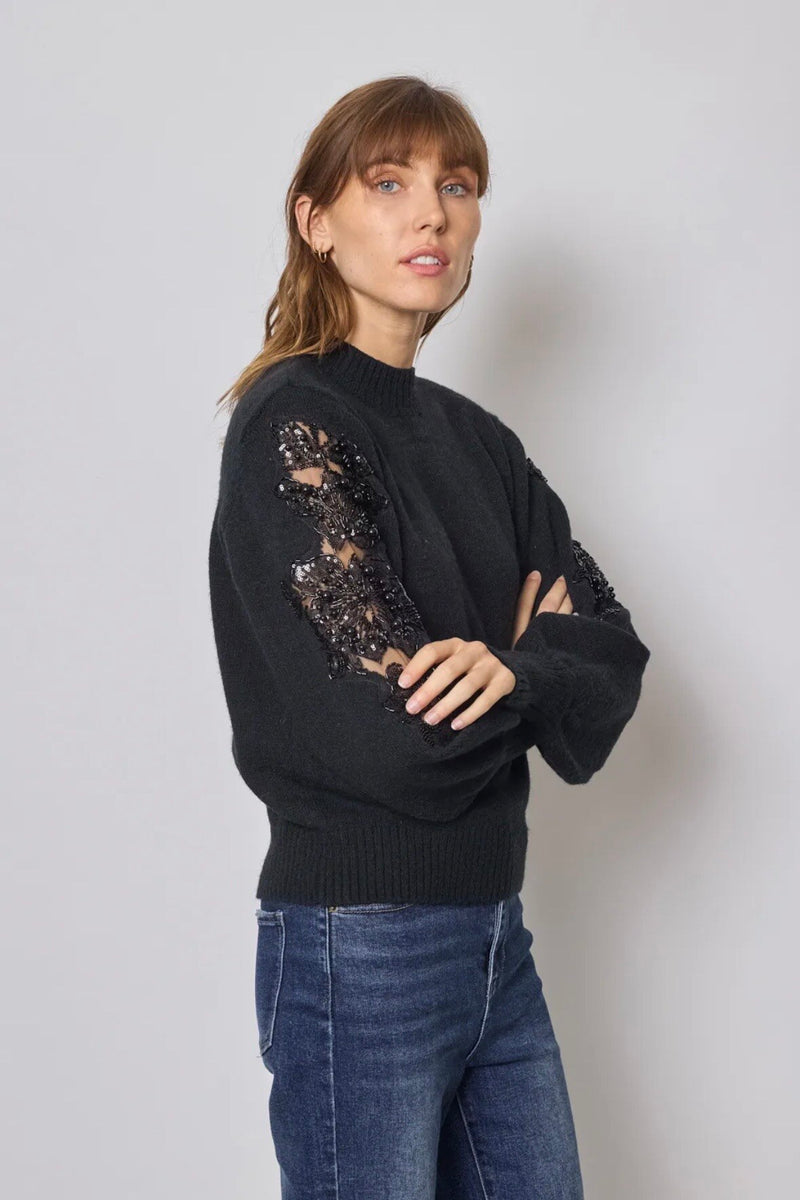 Katherine Pearl & Mesh Knit Jumper - Black