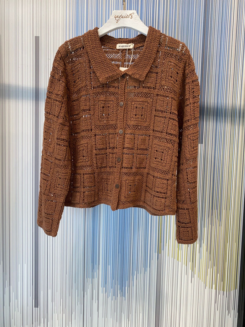 Kenzi Crochet Collar Cardi - Chocolate