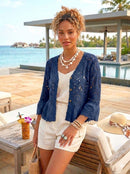 Laurena Crochet Peplum Cardi - Navy