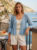 Laurena Crochet Peplum Cardi - Powder Blue