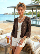 Laurena Crochet Peplum Cardi - Chocolate Brown