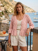 Laurena Crochet Peplum Cardi - Baby Pink