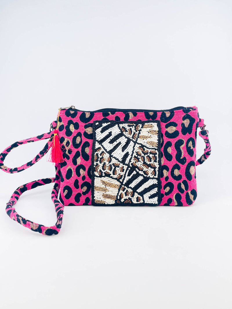 Lennon Bead Animal Print Envelop Bag - Pink
