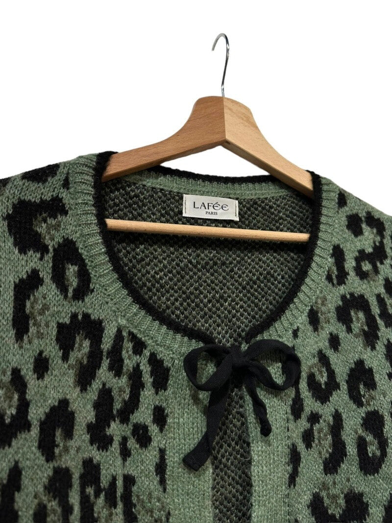 Lilli Animal Print Bow Cardi - Green