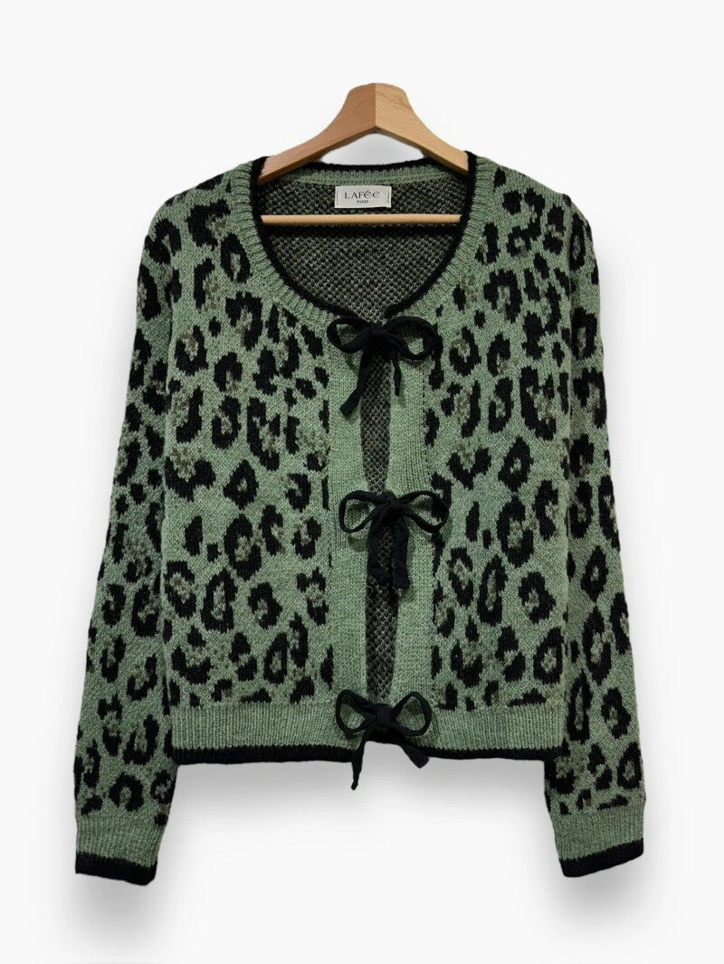 Lilli Animal Print Bow Cardi - Green