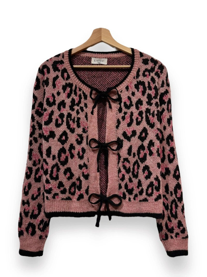 Lilli Animal Print Bow Cardi - Pink