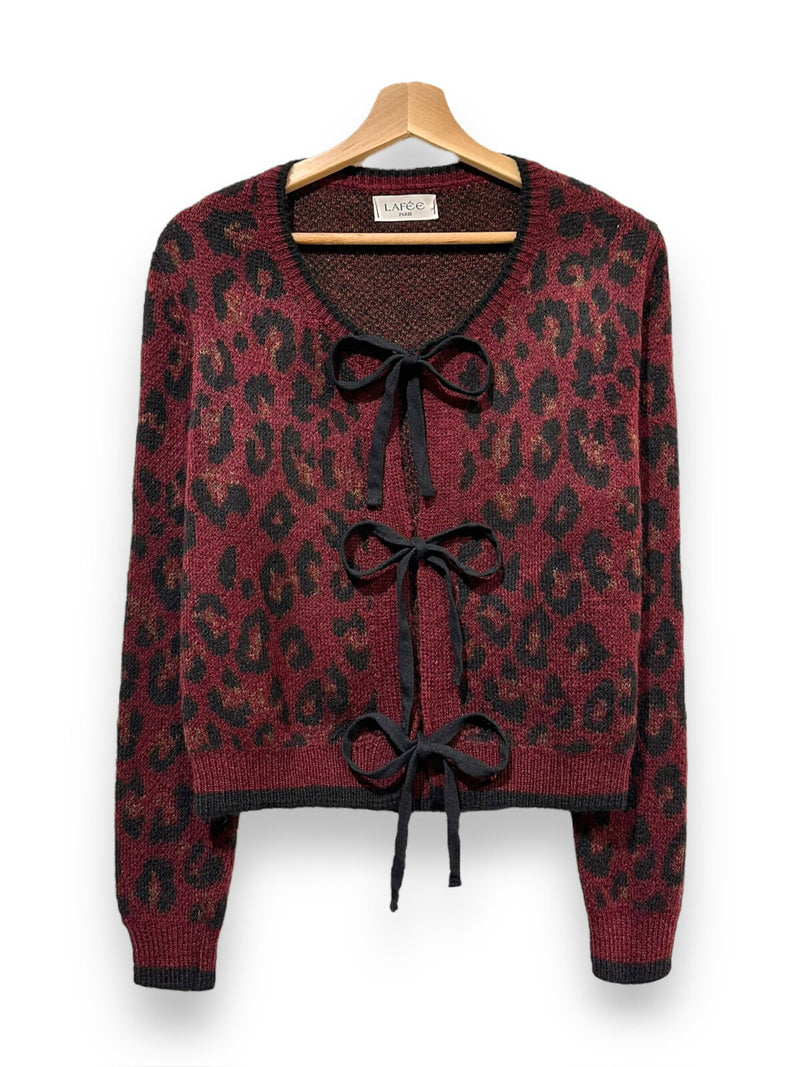 Lilli Animal Print Bow Cardi - Burgundy