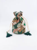 Lindsey Sequin & Bead Cotton Pouch Bag - Forest Green & Gold