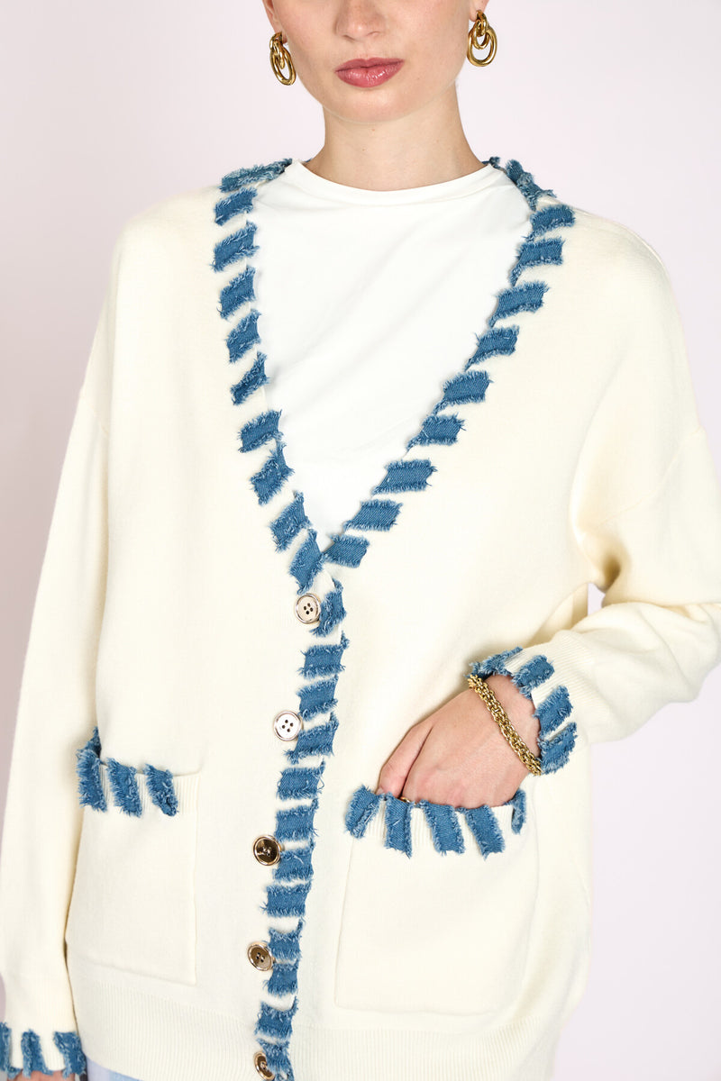Lisa Cardi - Cream With Denim Trim