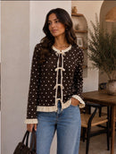 Luna Polka Dot Bow Tie Cardi - Brown