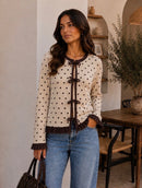 Luna Polka Dot Bow Tie Cardi - Cream