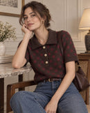 Margaret Polka Dot Collar Jumper - Brown & Burgundy