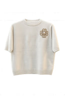 Mason Gold & Pearl Embroidered Flower Knit Jumper - Cream