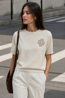 Mason Gold & Pearl Embroidered Flower Knit Jumper - Cream