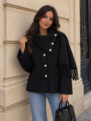 Maya Pearl Button Knitted Jacket With Detachable Scarf - Black
