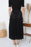 Meryl Wet Look Metallic Skirt - Black