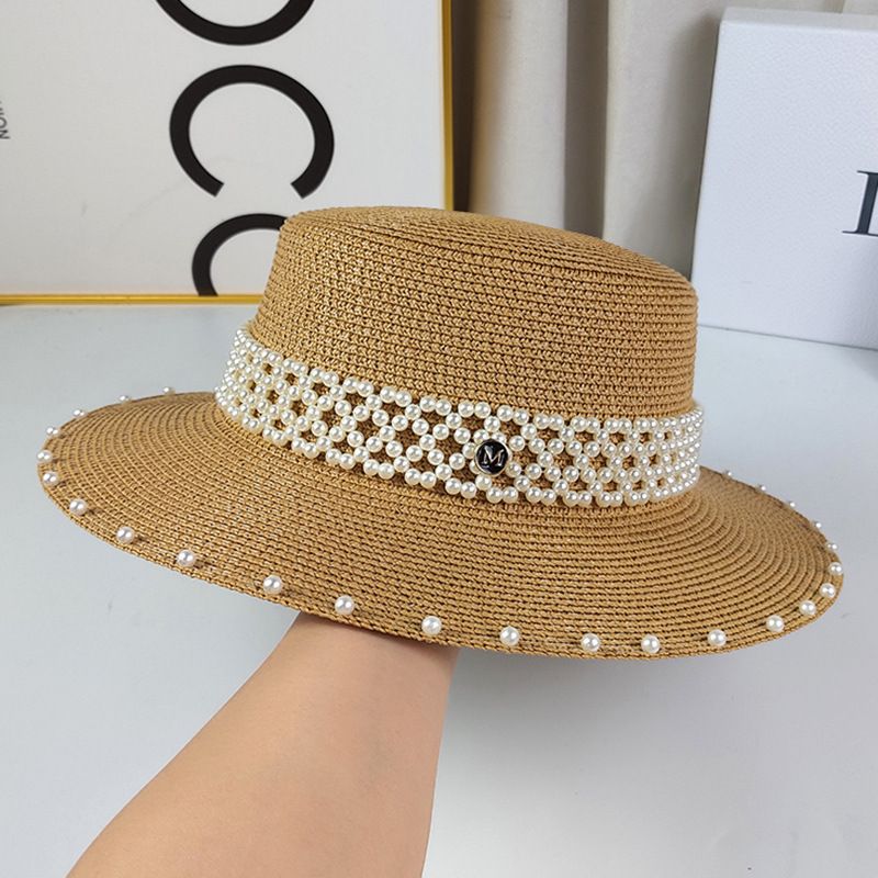 Monaco Woven Pearl Hat - Biscuit