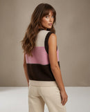 Monica Stripe Knit Gilet - Brown & Pink