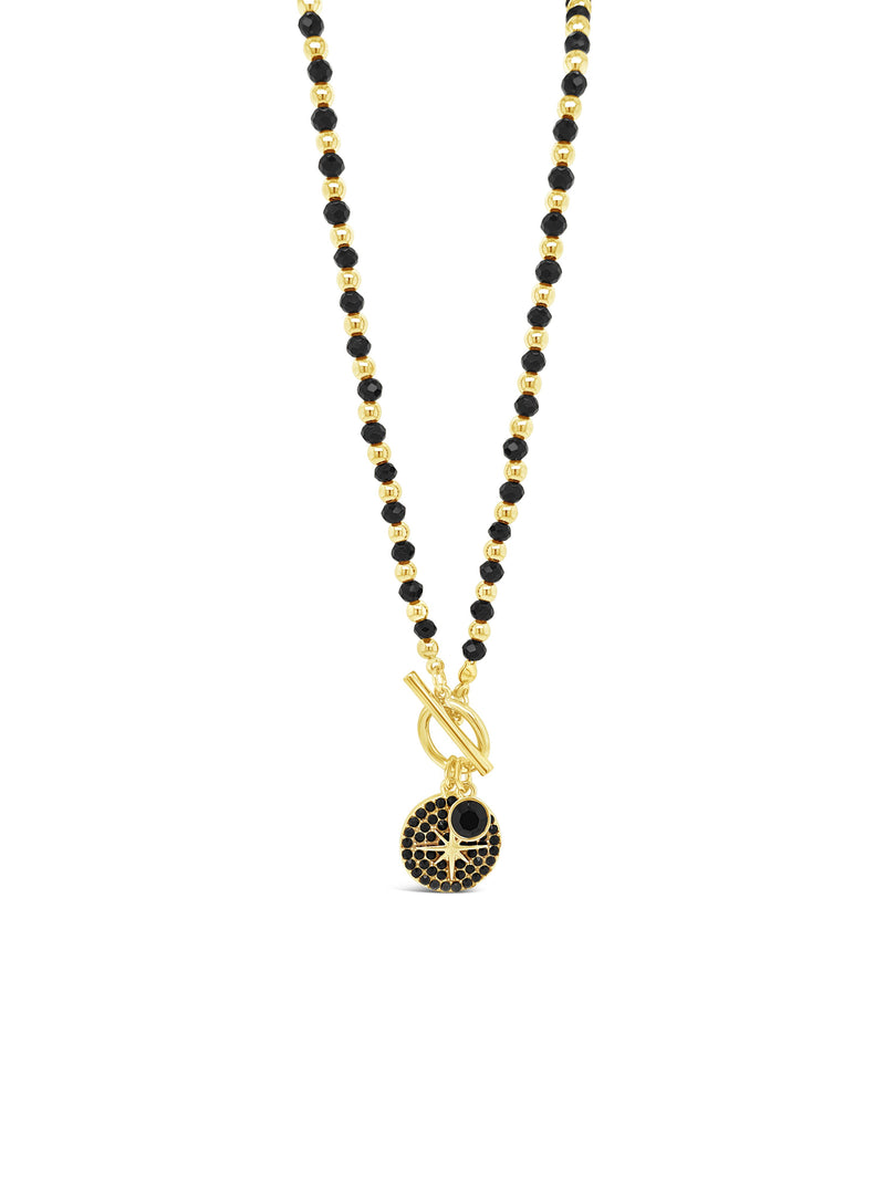 Absolute Black Bead T-Bar Star Necklace - Gold N2181JT