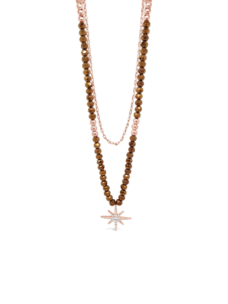 Absolute Double Strand Bead Star Drop Necklace  -  Rose Copper N2217BR
