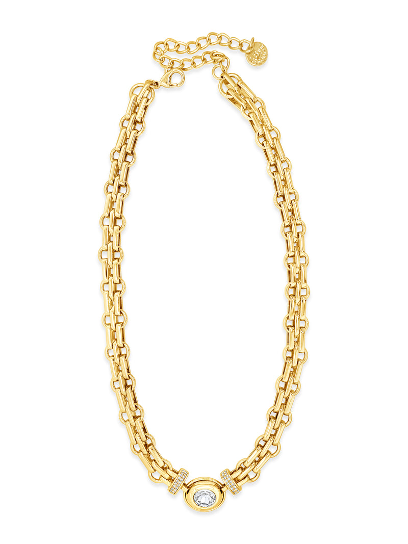 Absolute Clear Oval Diamond Chain Necklace - Gold N2387GL