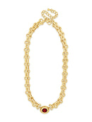 Absolute Siam Oval Diamond Chain Necklace - Gold & Red N2387RE
