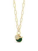 Absolute Malachite & Diamante Pendant Necklace - Gold & Green N2398EM