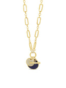 Absolute Navy & Diamante Pendant Necklace - Gold & Navy N2398MB