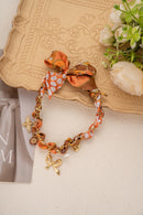 Naomi Boho Scarf Charm Necklace - Orange & Brown