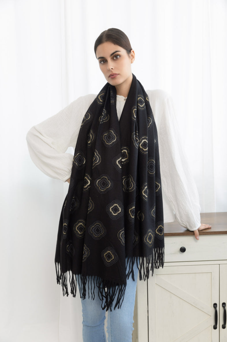 Natasha Printed Shawl - Black