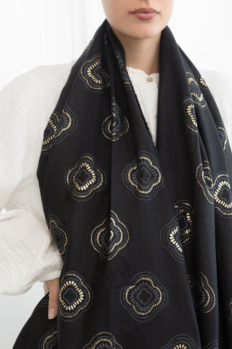 Natasha Printed Shawl - Black