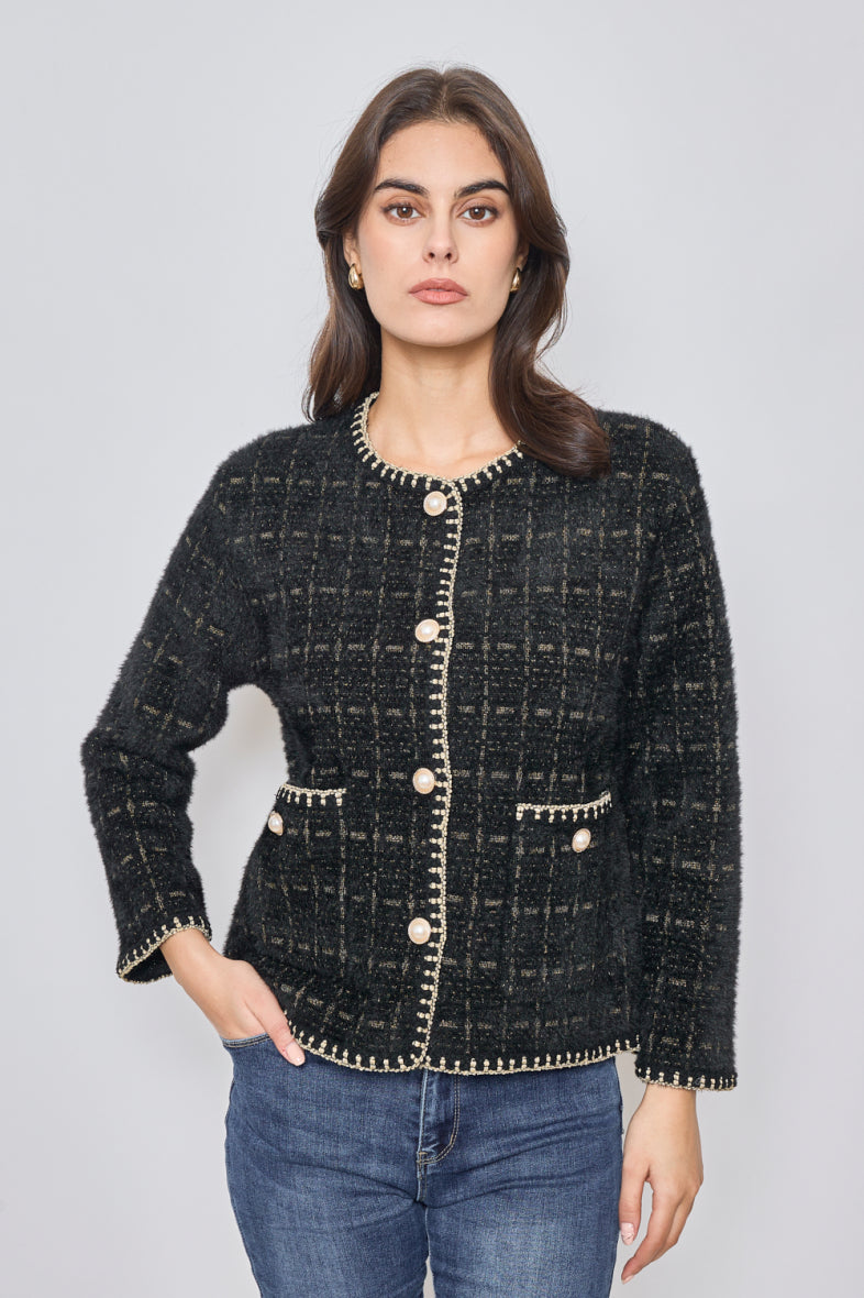 Nori Gold Thread Knitted Jacket - Black