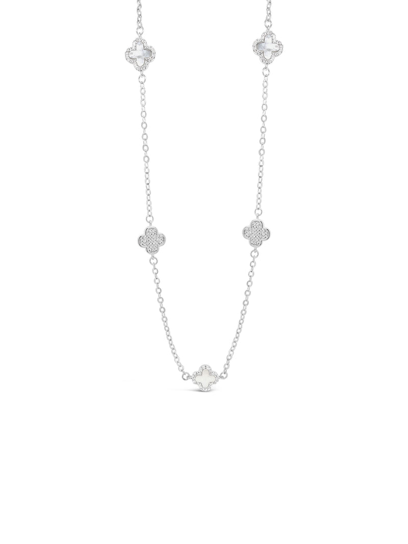 Absolute Clover Crystal Short Necklace - Mother of Pearl N2276sl Silver