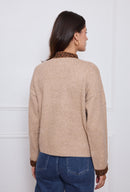 Olara Leopard Trim Cardi - Taupe