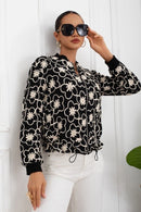 Omyra Floral Embroidery Bomber Jacket - Black