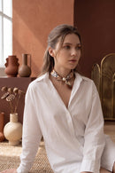 Paisley Pearl Scarf Necklace - Rust