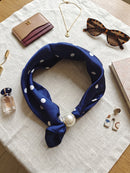 Rachel Polka Dot Pearl Scarf Necklace - Navy