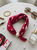 Rachel Polka Dot Pearl Scarf Necklace - Maroon