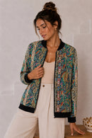 Raya Black Trim Paisley Bomber Jacket
