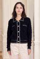 Regan Textured Cardi With Pearl Buttons - Black